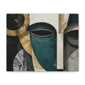 Abstract Tribal Face Matte Canvas Wall Art — Gold & Teal Stretched Print