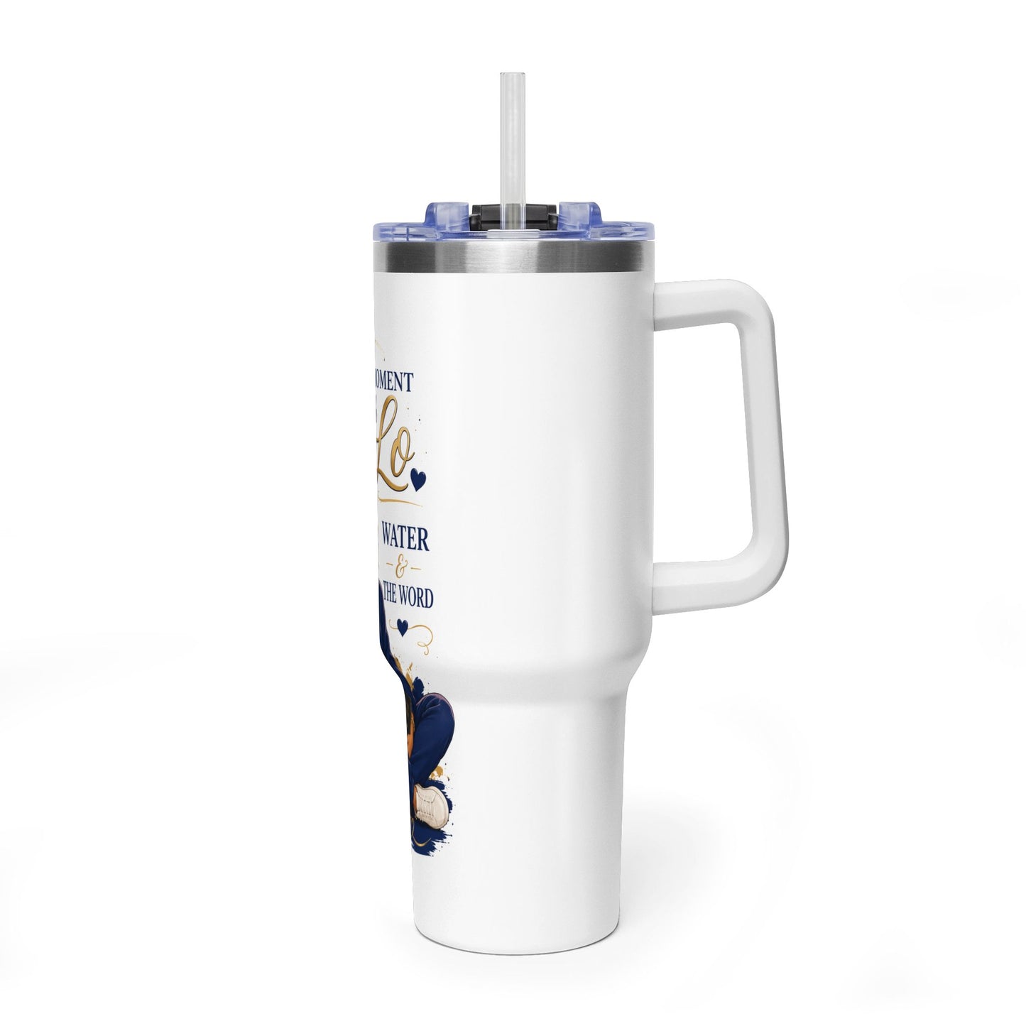 💙 A Moment with Lo" Water & The Word Inspirational 40 oz Vacuum Tumbler