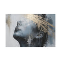 Canvas Art: Blue Portrait with Gold Leaf Accent – Modern Wall Art Wrap