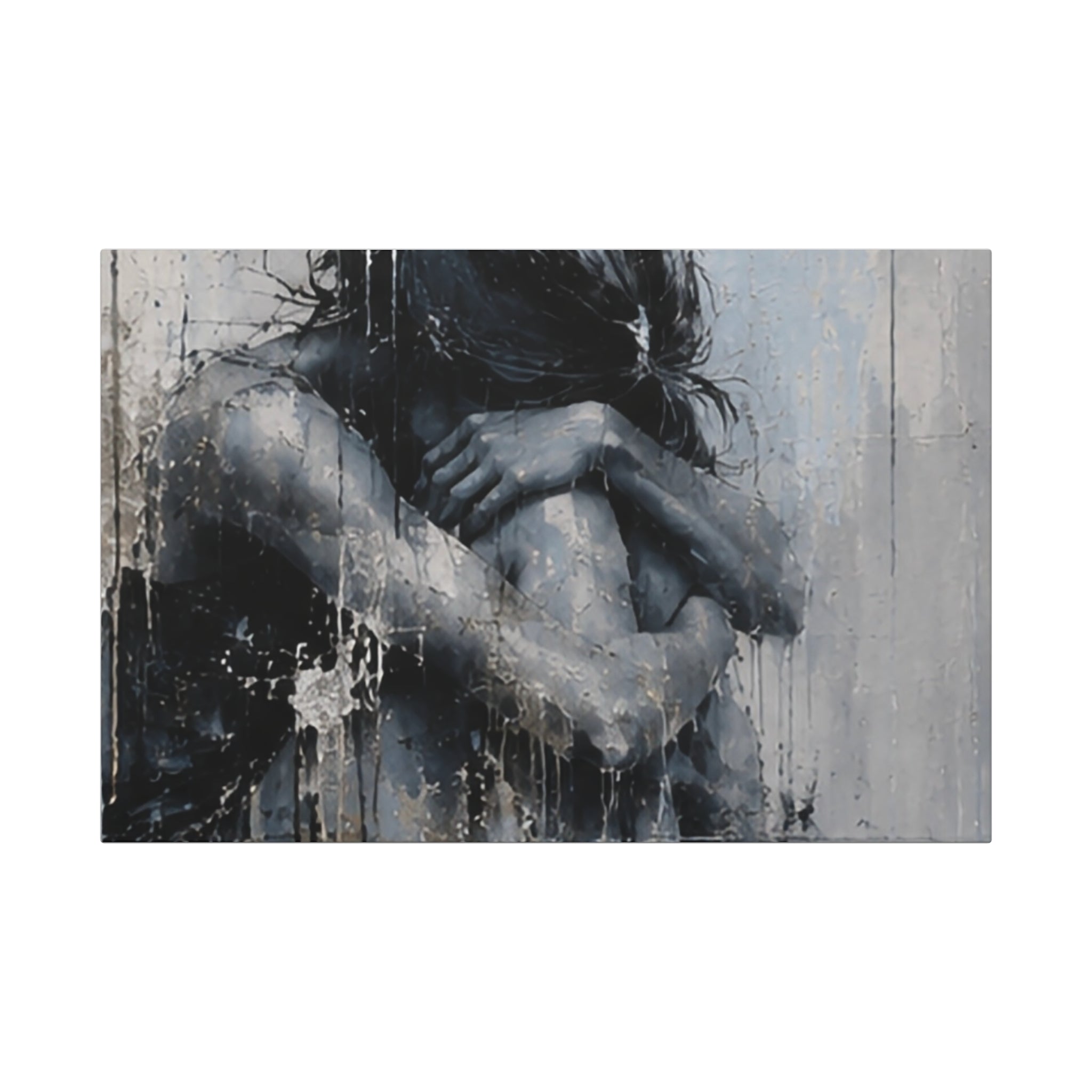 Melancholy Embrace Canvas Art Print – Moody Figurative Wall Decor
