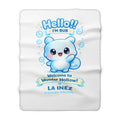 Hello! I'm Bub | LA INÈZ WONDER HOLLOW™ | Sherpa Fleece Blanket — Cute "Hello!! I'm Bub" Blue Kawaii Character Throw for Kids & Fans