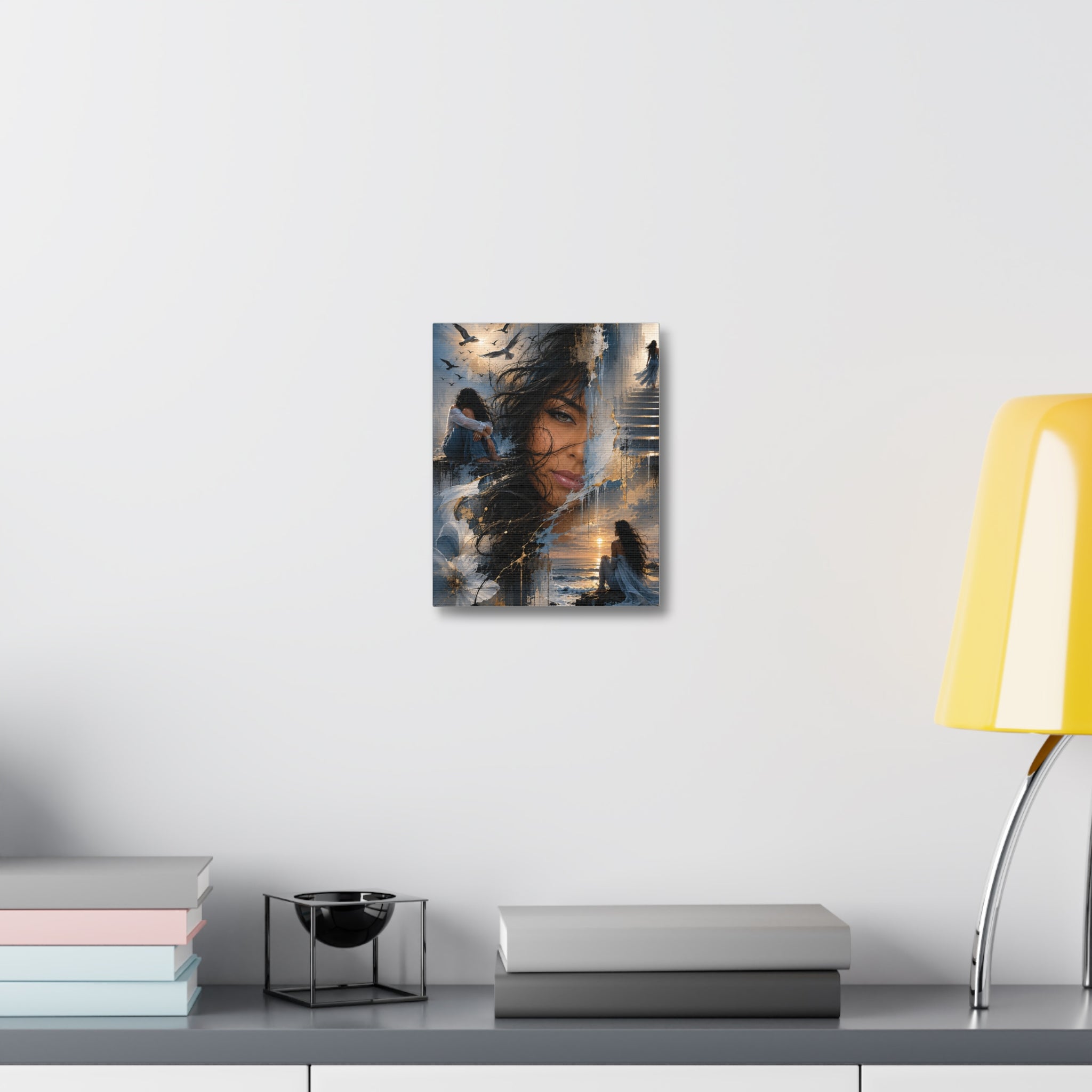 Becoming Portrait Canvas — Woman, Birds & Sunset Art Print
