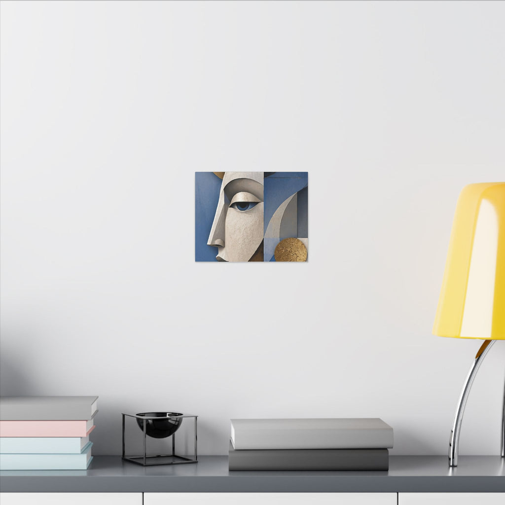 Abstract Face Canvas Wall Art — Modern Blue & Gold Stretched Matte Print